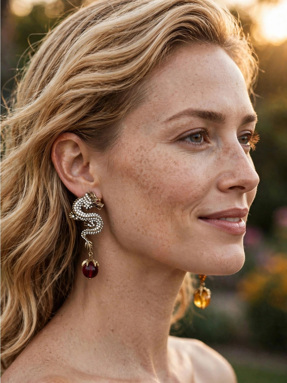 New Amimi Gold Dragon Earrings | Crystal AB Pair S925 Post E119